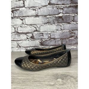 BORN Riley Black Bronze Quilted Metallic Patent Leather Ballet Flats Women Sz 38